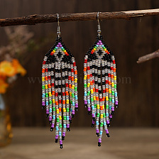 Bohemian Rainbow Tassel Earrings Handmade Ethnic Style Beaded Ear Accessories