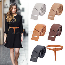 GOMAKERER 5Pcs 5 Colors PU Leather Chain Belts, Tie a Knot Waist Belts, No Buckle Cinch Belts