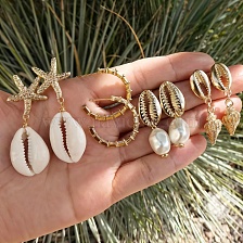 Bohemian Beach Shell Pearl Earrings for Women Vacation Wear