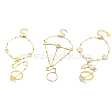 Ion Plating(IP) 304 Stainless Steel Ring Bracelets, Clover/Star/Flower Shell Link Chain Bracelet with Rings, Golden