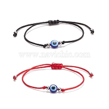 2Pcs 2 Color Resin Evil Eye Braided Bead Bracelets Set, Adjustable Bracelets for Women