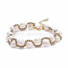 Natural Pearl & Glass Braided Beaded Bracelet, Wire Wrap Jewelry for Women