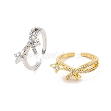 Clear Cubic Zirconia Asterism Open Cuff Ring, Brass Jewelry for Women