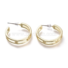 Brass Stud Earrings, Half Hoop Earrings, with 304 Stainless Steel Pins and Plastic Ear Nuts, Ring