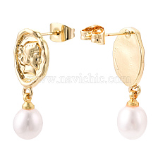 Natural Pearl Dangle Stud Earrings, Brass Human Earring with 925 Sterling Silver Pins