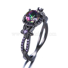 Colorful Rhinestone Flat Round with Flower Finger Rings, Alloy Jewelry for Women