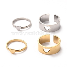 304 Stainless Steel Finger Rings Sets, Wide Band Cuff Rings and Finger Rings, Couple Rings for Valentine's Day, Heart