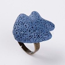 Fish Lava Rock Adjustable Rings, with Platinum Brass Findings, 19mm