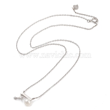 925 Sterling Silver Necklace, Pearl and Star with Single Cubic Zirconia Pendant Necklaces