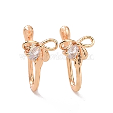 Clear Cubic Zirconia Bowknot Cuff Earrings, Brass Non-piercing Jewelry for Women