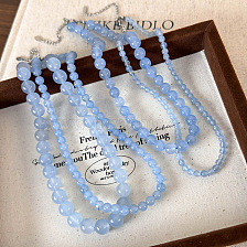 Blue Stone Beaded Necklace for Women, Handmade Unique Design Fashion Jewelry