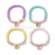 Polymer Clay Heishi Surfer Stretch Bracelet with Acrylic Beaded, with Butterfly Charms for Kids