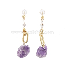 Nuggets Natural Amethyst Dangle Earrings with Brass and 925 Sterling Silver Pins