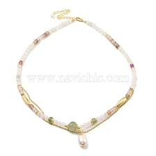 Natural Mixed Gemstone Round Beaded Necklaces, Real 14K Gold Plated Brass Jewelry for Women