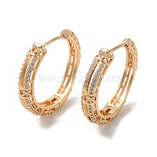 Brass Micro Pave Cubic Zirconia Hoop Earrings, Hollow Flower