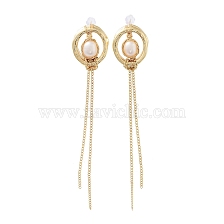 Natural Pearl Tassel Stud Earrings, with Brass Findings and 925 Sterling Silver Pins, Round