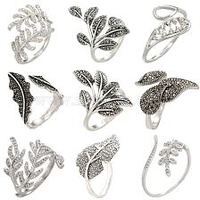 Elegant Leaf Sterling Silver Inlay Zircon Open Rings