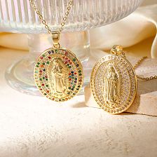 Vintage Religious Trend Virgin Mary Copper Inlaid Zircon Necklace Fashion Accessory