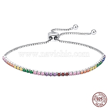 Colorful Cubic Zirconia Tennis Bracelet, Adjustable 925 Sterling Silver Slider Bracelets, with 925 Stamp