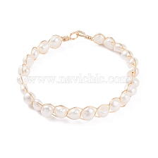 Natural Cultured Freshwater Pearl Beaded Bracelets for Women, Copper Wire Wrapped Bead Bracelets