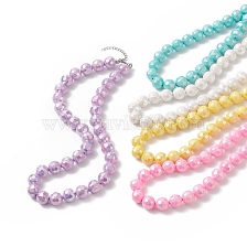 Macaron Color Faceted Acrylic Round Beaded Necklaces, for Women, with 304 Stainless Steel Lobster Claw Clasps & Ends Chains