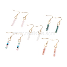 Natural & Synthetic Mixed Stone Beads Dangle Earrings, Round Stone Tassel Drop Earrings, Golden