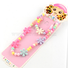 Flower Acrylic Pendant Necklaces and Stretch Bracelets Jewelry Sets, Colorful, 15.7 inch, 40mm