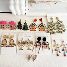 Fashion Christmas House Christmas Tree Bow Knot Alloy Inlay Rhinestones Christmas Women'S Ear Studs 1 Pair