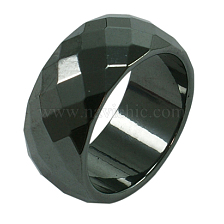 Faceted Hematite Wide Band Ring, Black,  Inner Diameter: 20mm