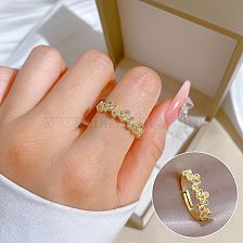 Simple Style Classic Style Leaf Brass Plating Inlay Zircon Open Ring