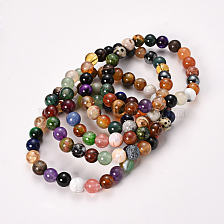 Natural & Synthetic Mixed Stone Beaded Stretch Bracelets, Mixed Stone, Round