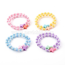 Opaque Acrylic Stretch Beaded Bracelets for Kids, with ABS Plastic Imitation Pearl Beads, Round & Cross