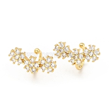 Clear Cubic Zirconia Flower Cuff Earrings, Brass Jewelry for Non-pierced Ears, Cadmium Free & Lead Free