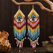 Bohemian Style Tassel Earrings with Colorful Eye Pattern and Glass Beads