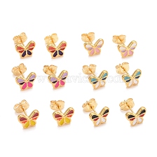 304 Stainless Steel Enamel Stud Earrings, with 316 Surgical Stainless Steel Pin, Golden, Butterfly