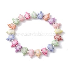 Beach Tortoise Acrylic & Glass Seed Beaded Stretch Bracelets, Summer Kid Bracelets for Girls