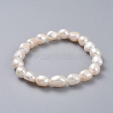 Natural Pearl Stretch Bracelets, with Burlap Packing Pouches Drawstring Bags, Oval