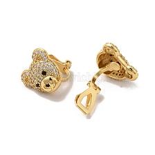 Rack Plating Brass Micro Pave Cubic Zirconia Clip-on Earring, Long-Lasting Plated, Cadmium Free & Lead Free, Bear