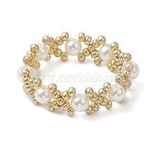 Letter X Handmade Glass Seed Beads Stretch Rings, Round Imitated Pearl Acrylic Beads for Woman