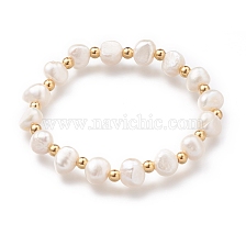 Stretch Beaded Bracelets, with 304 Stainless Steel Round Beads and Shell Pearl Beads, Seashell Color