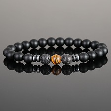 6mm Matte Black Bead Bracelet with Hematite and Lava Stone