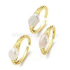 Brass Open Cuff Rings with Natural Pearl