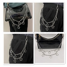 Alloy & Iron Double Layer Chains for Jeans Pants, Hollow Out Star Charms Wallet Keychains, Punk Chain Belts Hipster Accessories for Women