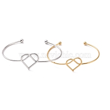 201 Stainless Steel Wire Wrap Heart Open Cuff Bangle, Torque Bangle for Women