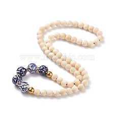 Natural Wood  & Porcelain & Synthetic Hematite Round Beaded Necklace for Women