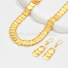 Gold Plated Fashionable Necklace Earrings Set Simple Long Coin Women's Kit