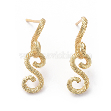 Brass Ear Studs, Long-Lasting Plated, Real 18K Gold Plated, Letter S