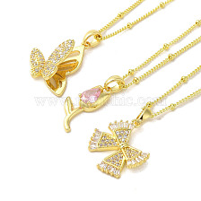 Brass Micro Pave Clear Cubic Zirconia Pendant Necklaces for Women, Real 18K Gold Plated