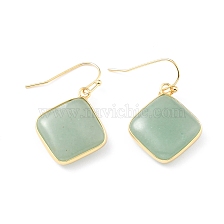 Gemstone Dangle Earrings, Square, with Brass Findings, Lead Free & Cadmium Free, Golden, 35mm, Pin: 0.6mm