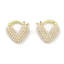 Rack Plating Brass Teardrop Hoop Earrings, with Plastic Pearl Beads, Long-Lasting Plated, Lead Free & Cadmium Free